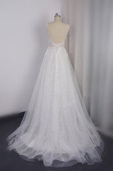 Sparkly Sequined V-Neck Wedding Dress Tulle Sleeveless Beadings Bridal Gowns On Sale-27dress